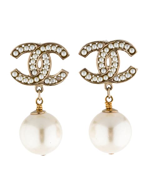 chanel cc pierced earrings|chanel pearl drop earrings price.